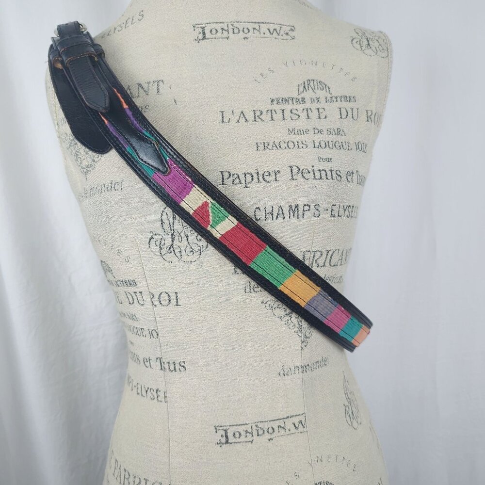 Vintage Western Textile Belt X Large Black Leather - Picture 3 of 9